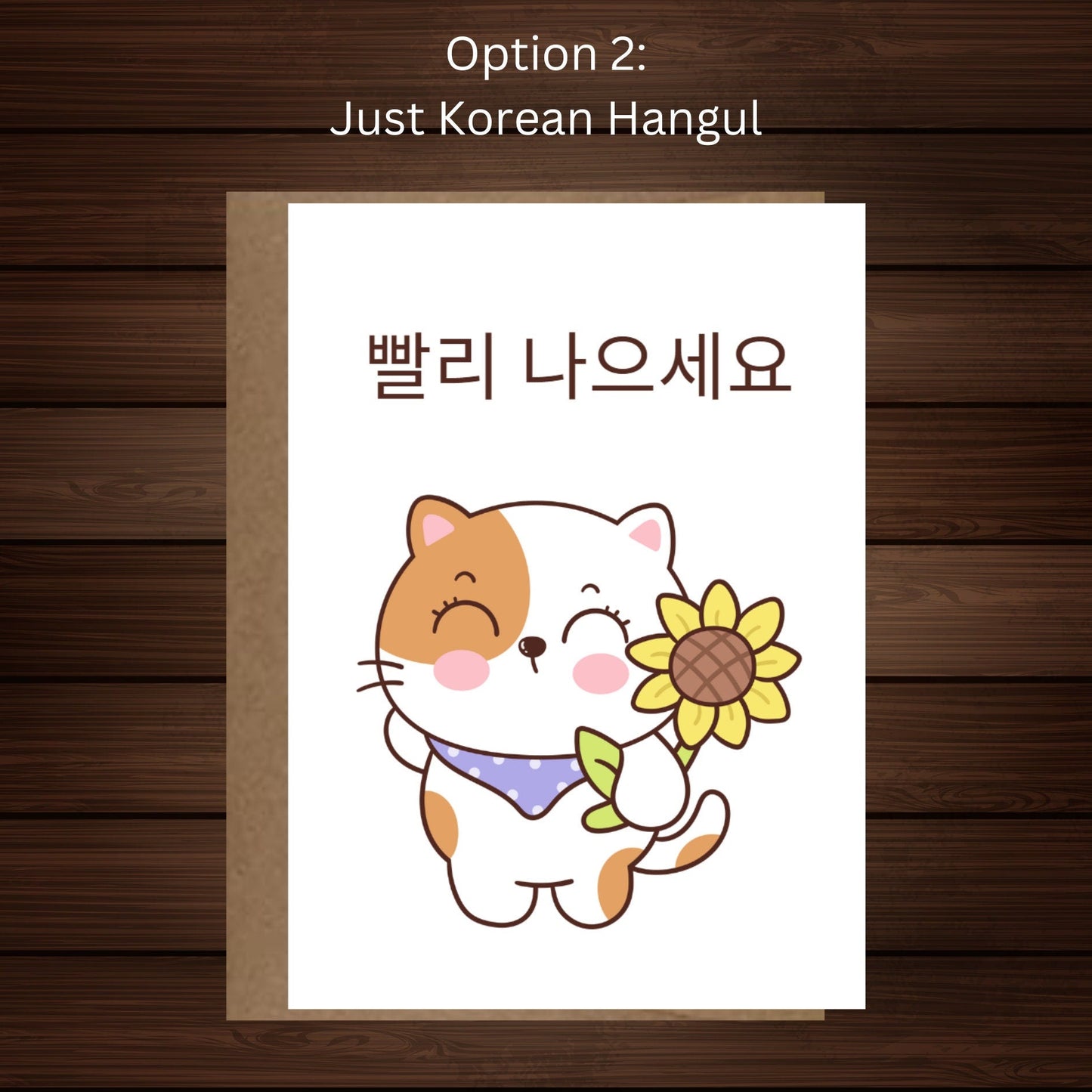Korean Cat Get Well Card: "Ppalli Naeuseo" Greeting - JuzBecuzStationery