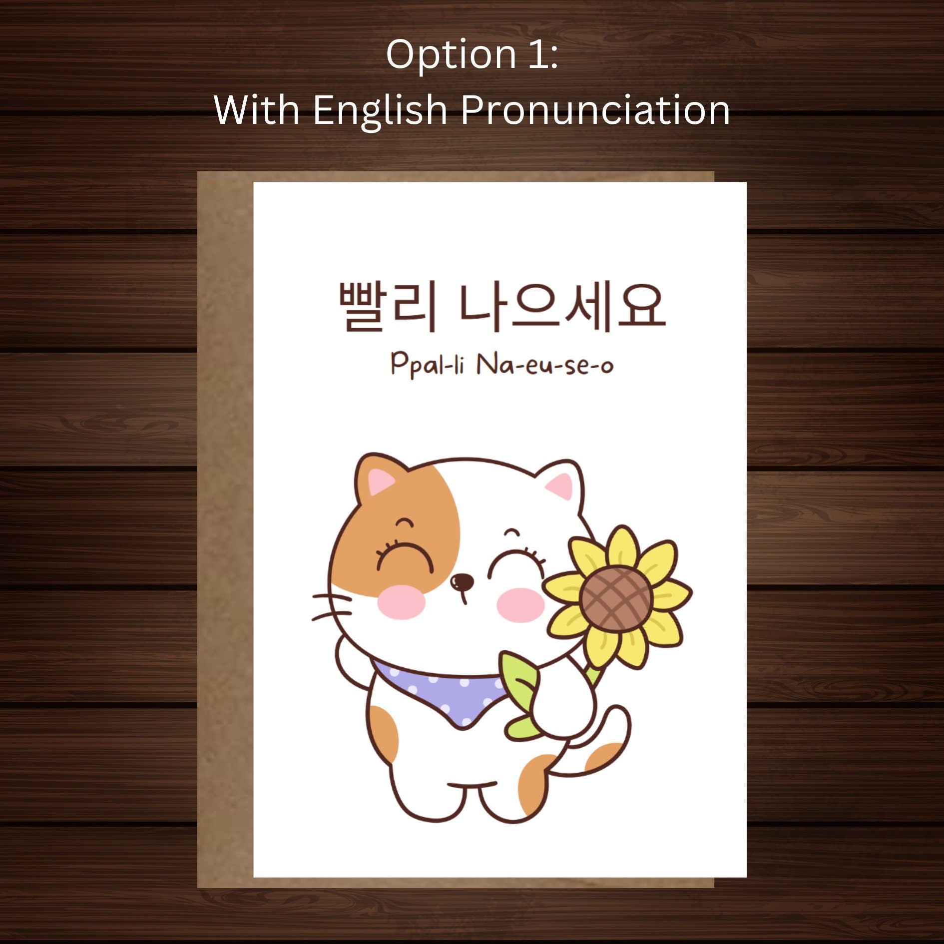 Korean Cat Get Well Card: "Ppalli Naeuseo" Greeting - JuzBecuzStationery