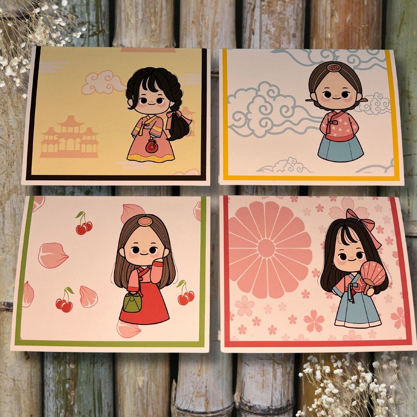 Korean Hanbok Girl Note Card Set: Kawaii K - Drama Stationery - JuzBecuzStationery