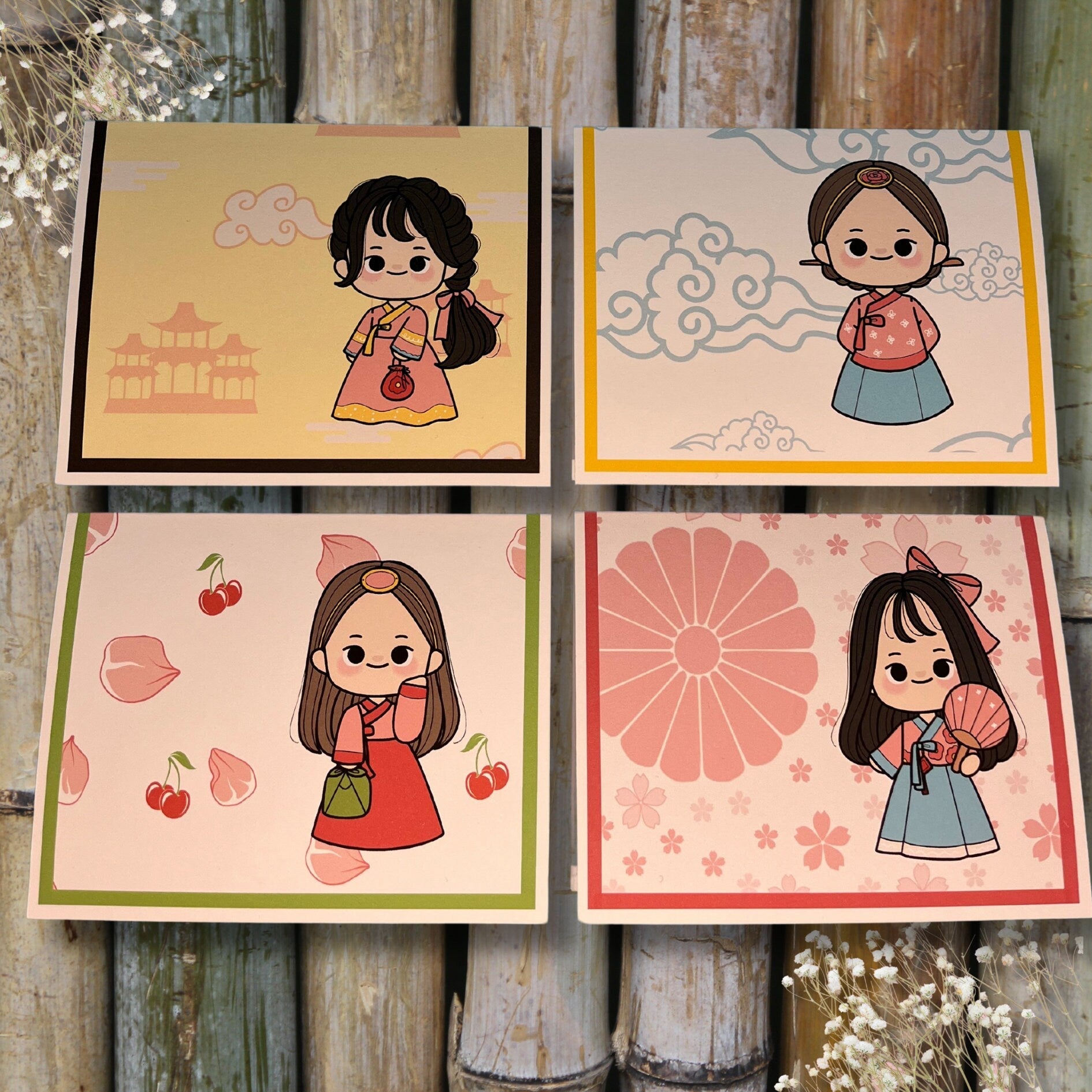 Korean Hanbok Girl Note Card Set: Kawaii K - Drama Stationery - JuzBecuzStationery