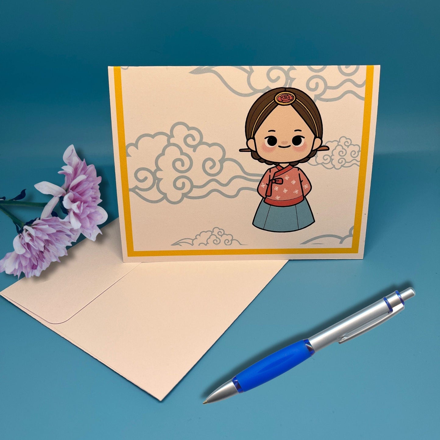 Korean Hanbok Girl Note Card Set: Kawaii K - Drama Stationery - JuzBecuzStationery