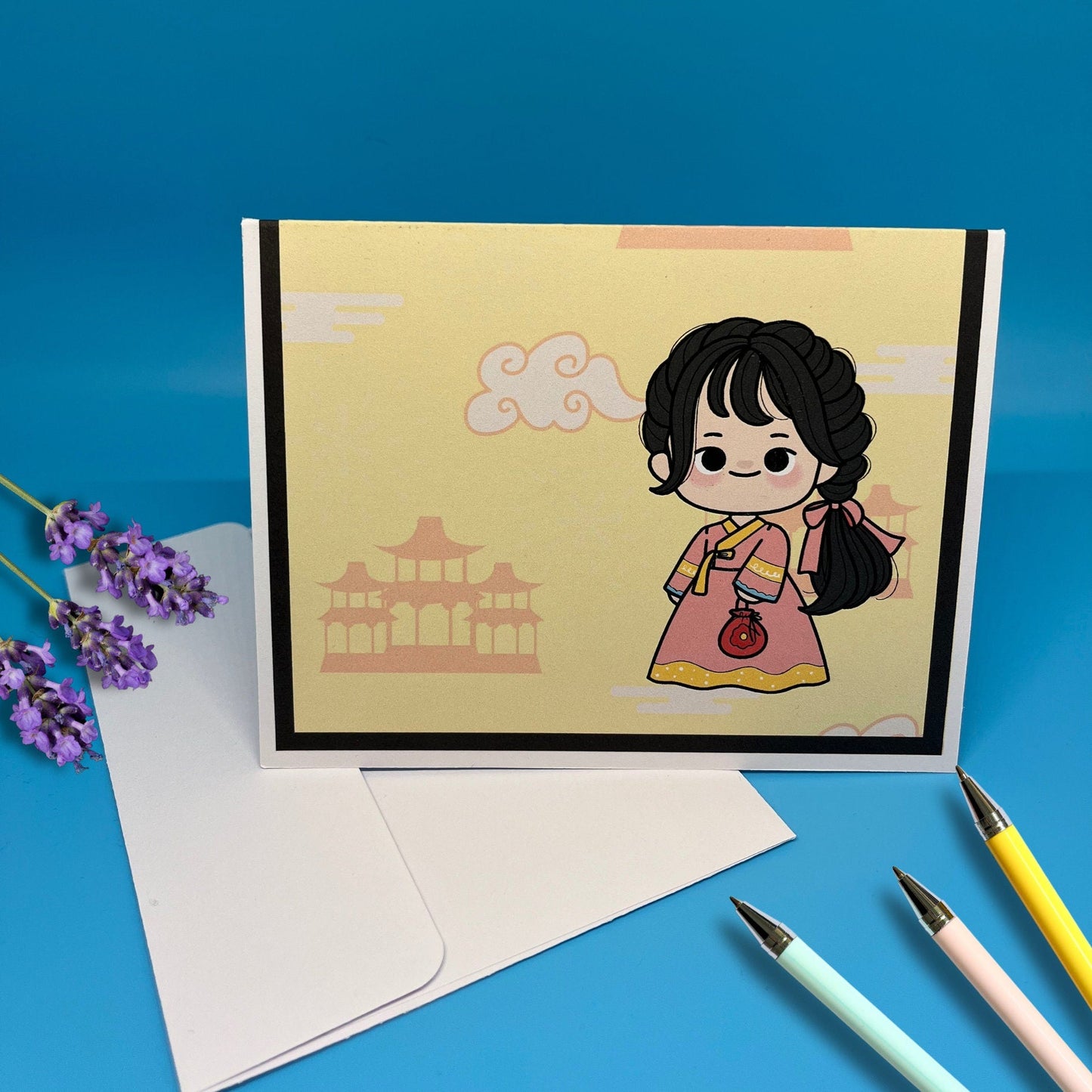 Korean Hanbok Girl Note Card Set: Kawaii K - Drama Stationery - JuzBecuzStationery
