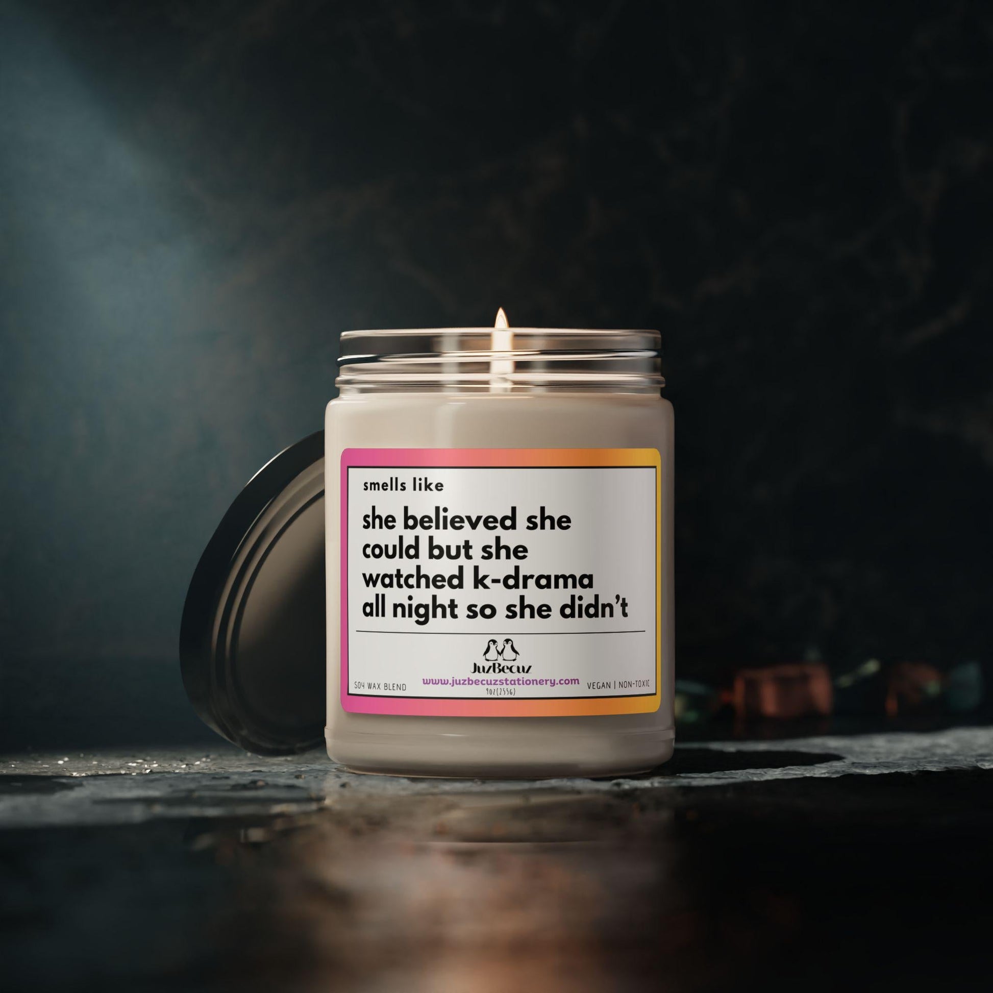 She Believed She Could But Watched K - Drama All Night Candle - 9oz Soy Wax Jar, Funny Korean Drama Fan Gift, Kdrama Binge Candle with Lid - JuzBecuzStationery