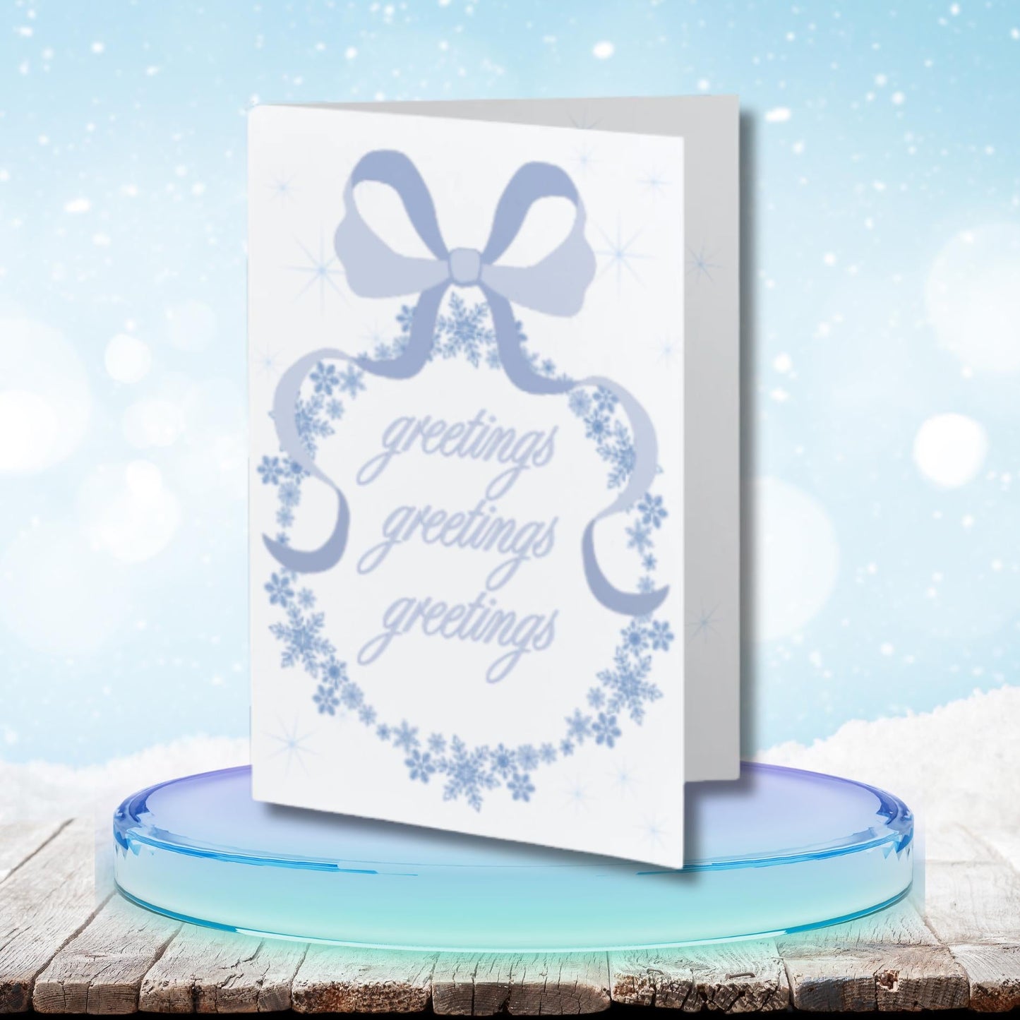 Snowflake Winter Greeting Card: Coquette Style Blue Bow Card, Seasonal Thinking Of You Card - JuzBecuzStationery
