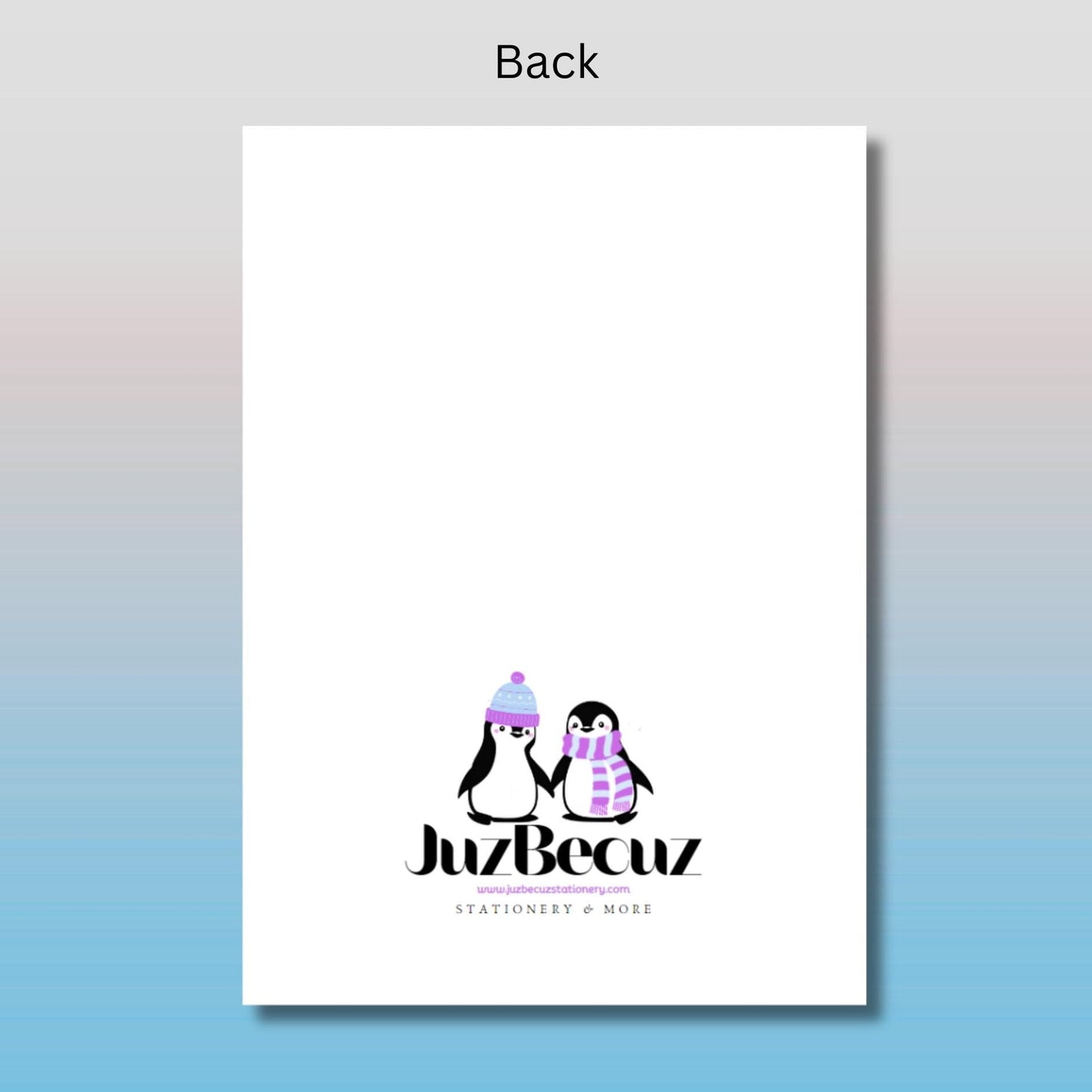 Snowflake Winter Greeting Card: Coquette Style Blue Bow Card, Seasonal Thinking Of You Card - JuzBecuzStationery