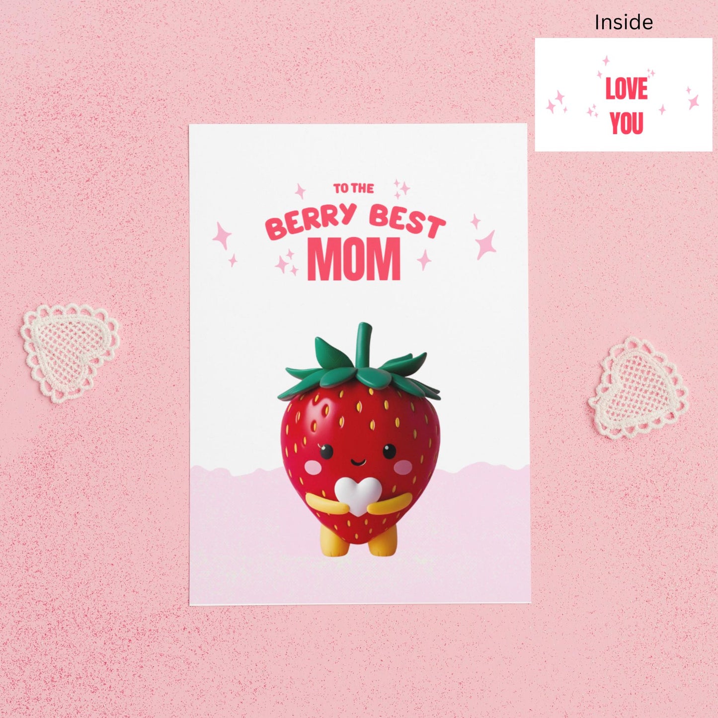 Strawberry Mom Card: Kawaii Punny Greeting Card - JuzBecuzStationery