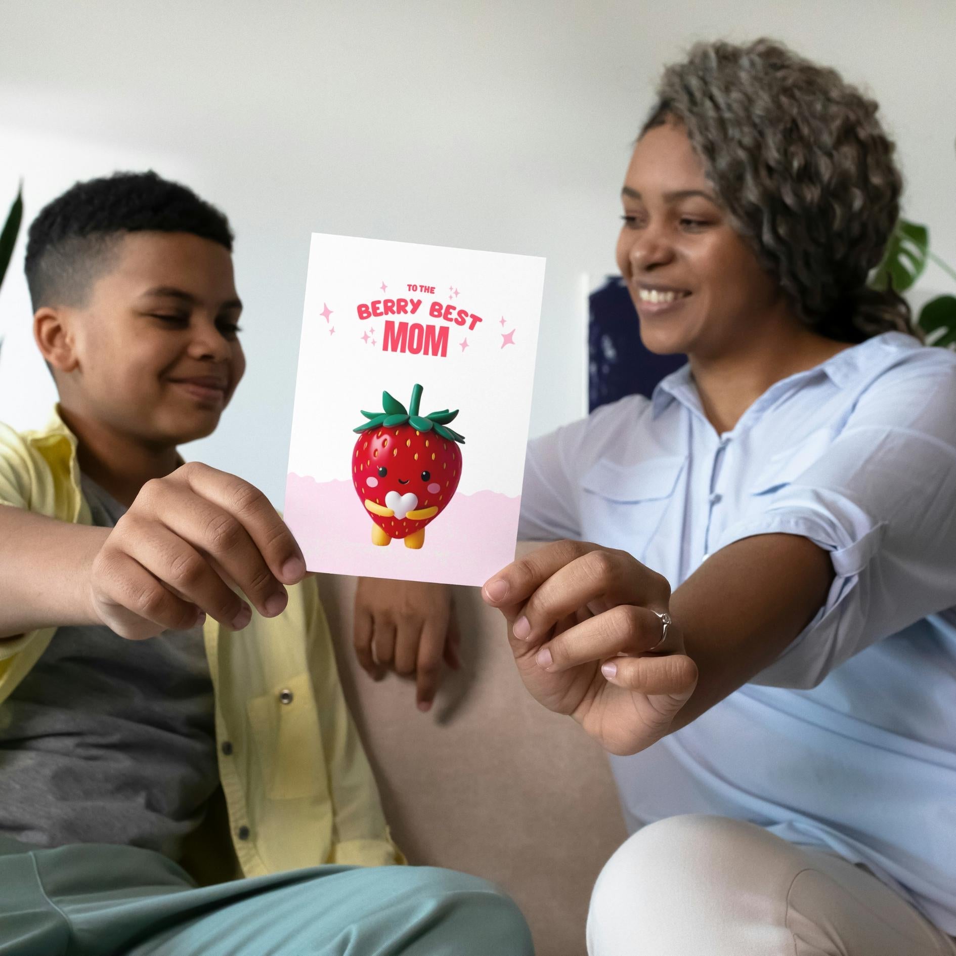 Strawberry Mom Card: Kawaii Punny Greeting Card - JuzBecuzStationery