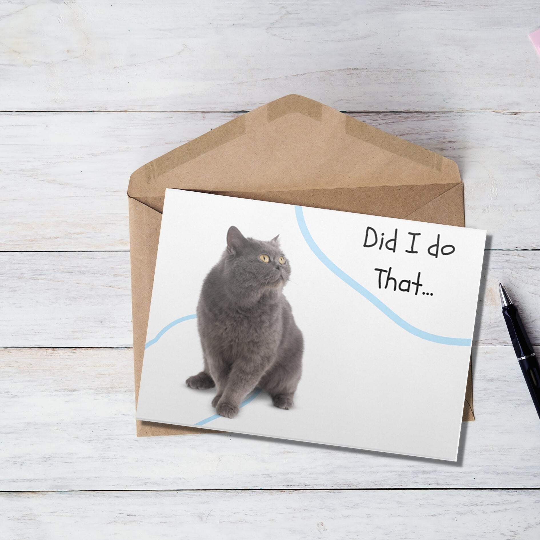 Sweet Cat Apology Card: 'Did I Do That?' Funny Pet Lover Note - JuzBecuzStationery