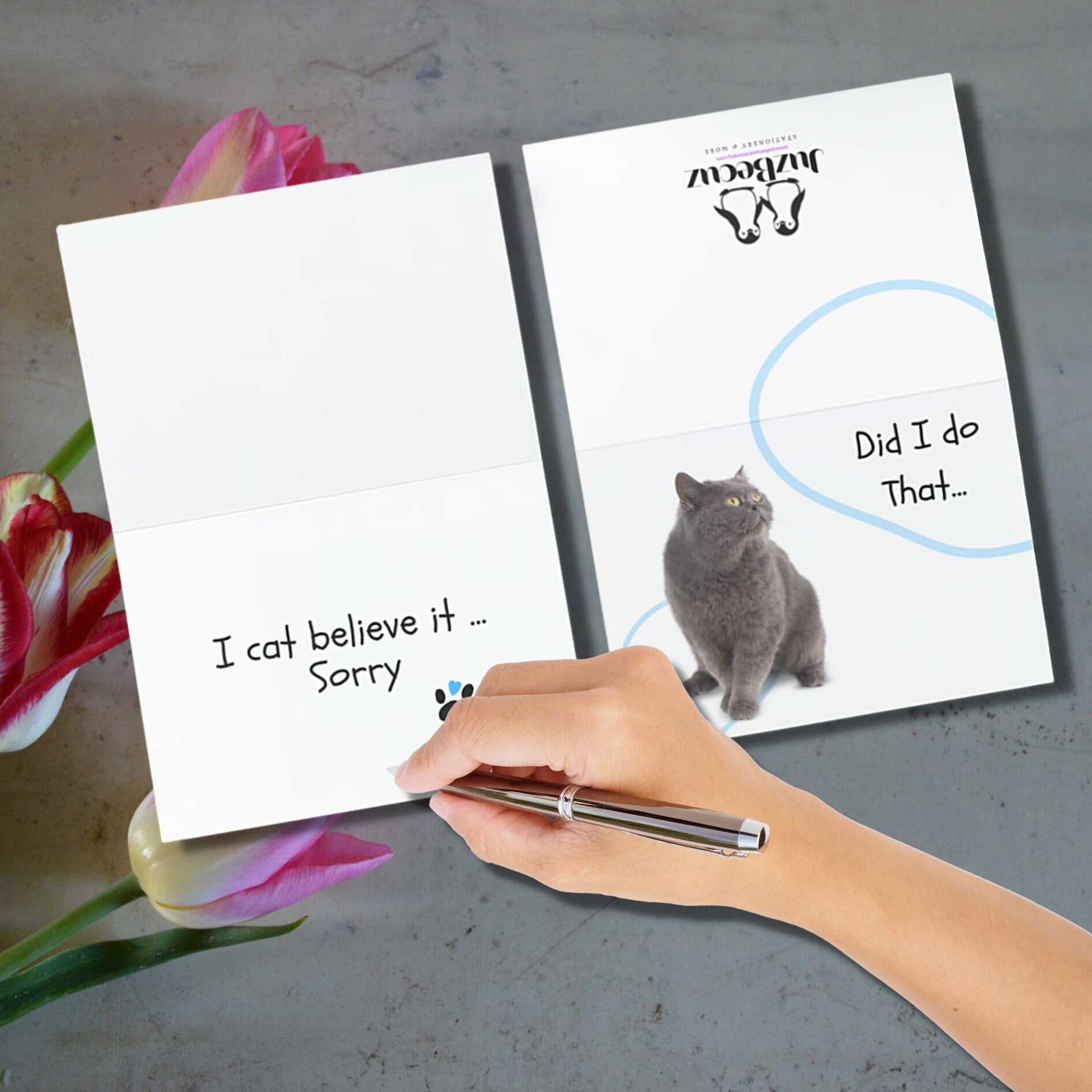 Sweet Cat Apology Card: 'Did I Do That?' Funny Pet Lover Note - JuzBecuzStationery