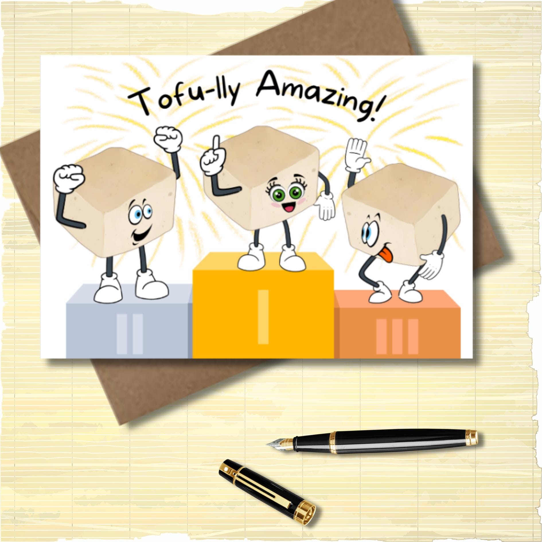Tofu Pun Encouragement Card, Tofu - lly Amazing Note Card, Asian Food Card, Fun Vegan Inspired Appreciation Card, Tofu Lover Thank You Card - JuzBecuzStationery