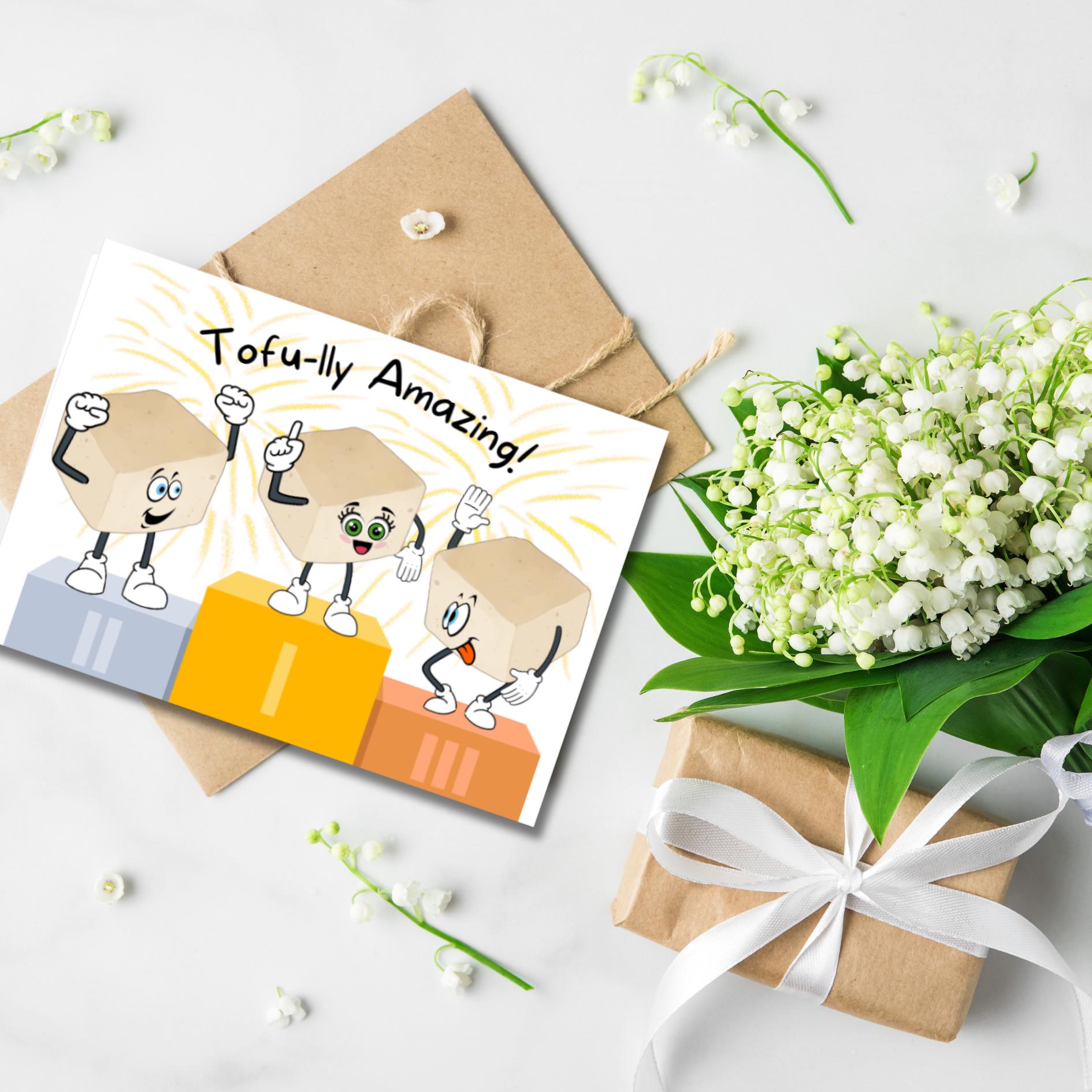 Tofu Pun Encouragement Card, Tofu - lly Amazing Note Card, Asian Food Card, Fun Vegan Inspired Appreciation Card, Tofu Lover Thank You Card - JuzBecuzStationery